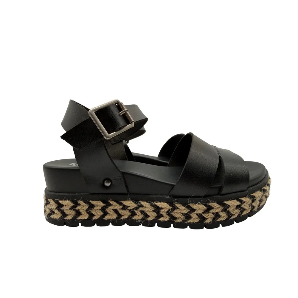MIA Flylydia Platform Sandal Women 8 Black Excellent Espadrille Lug Sole Strappy